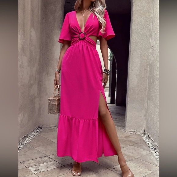 Boho cutout slit thigh batwing sleeve tie back maxi dress - Picture 6 of 16